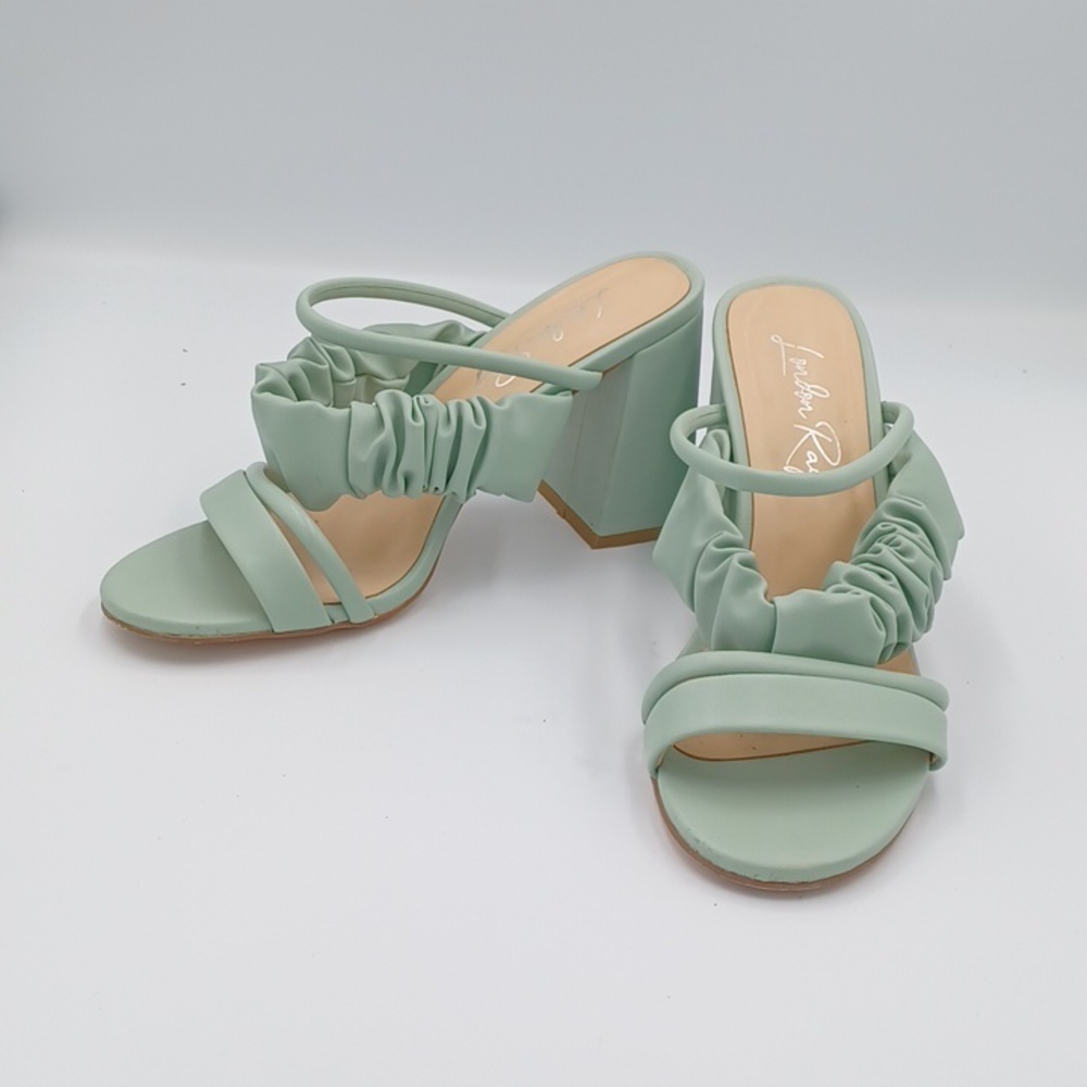 London Rag Genesis Mint Green Ruched Strap Detail Block Heel Sandal - Picture 1 of 10